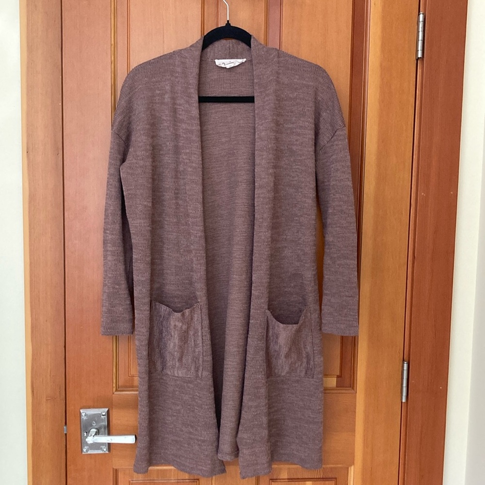 Mauve Open-Front Cardigan with Textured Knit pockets size small